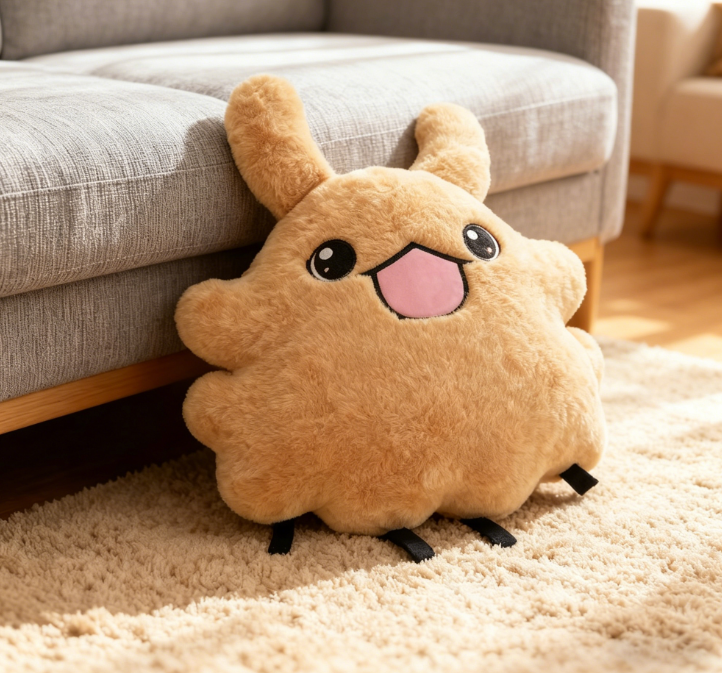 40cm Flea Puppy plush toy made of soft rabbit fur, side view as a backrest cushion.